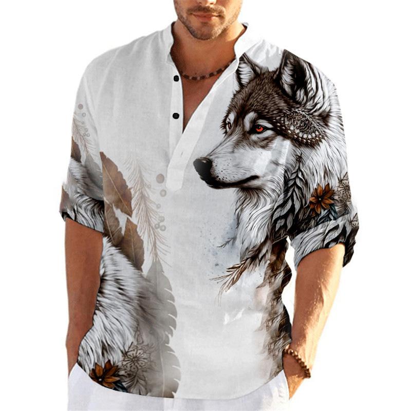 Men Henley Neck Wolf Print Long Sleeve Shirt Casual Bohemian Style White Top S
Men Henley Neck Wolf Print Long Sleeve Shirt Casual Bohemian Style White Top S