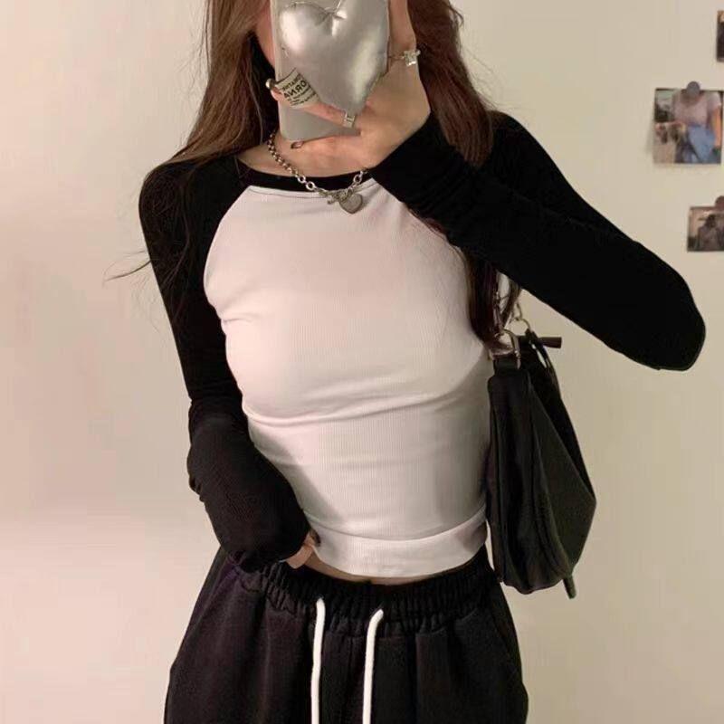 American-Style Spicy Girl Style Raglan Long-Sleeve T-Shirt for Women, Spring and Autumn, Pure Cotton, Slim Fit, High-Waisted, Color-Blocking Inner Top White with Black S
American-Style Spicy Girl Style Raglan Long-Sleeve T-Shirt for Women, Spring and Autumn, Pure Cotton, Slim Fit, High-Waisted, Color-Blocking Inner Top White with Black S
