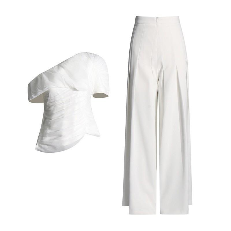 Temperament Two-piece Single-shoulder Slim-fitting Top + High-waist Pleated Casual Pants Suit Women XL білий
Temperament Two-piece Single-shoulder Slim-fitting Top + High-waist Pleated Casual Pants Suit Women XL білий