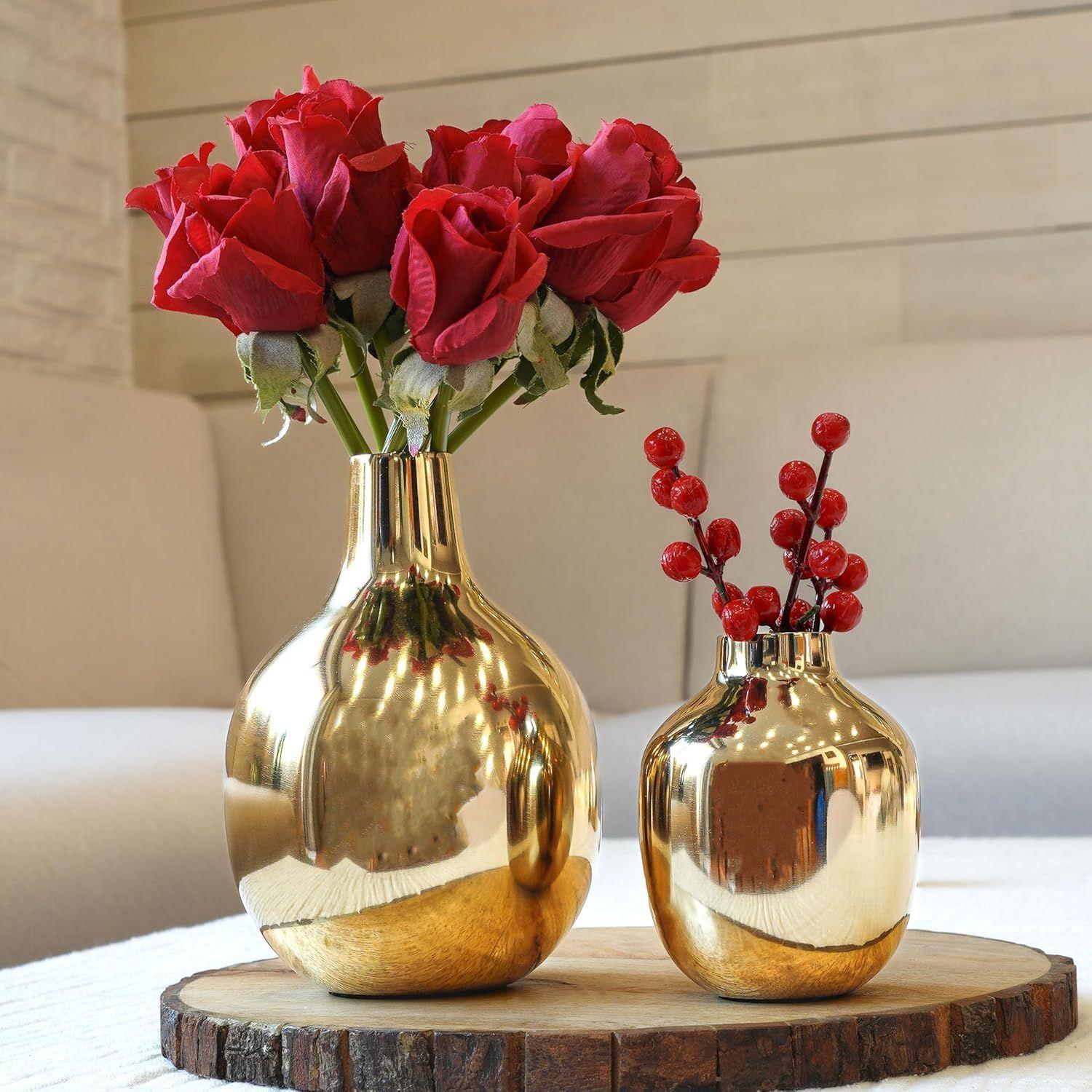 Glossy Golden Metal Flower Vase for Home Decor| Decoration Item for Living Room Office| Table Decorative Flower Pot for Gifting | (Pack of 2,
Glossy Golden Metal Flower Vase for Home Decor| Decoration Item for Living Room Office| Table Decorative Flower Pot for Gifting | (Pack of 2,