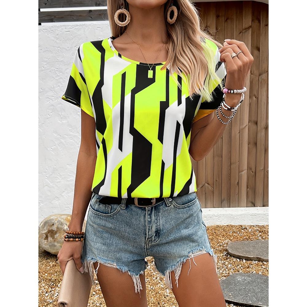 T-shirt women s summer leisure elegant temperament round neck short sleeve geometric pattern top loose casual wear ladies Tshirt XL
T-shirt women s summer leisure elegant temperament round neck short sleeve geometric pattern top loose casual wear ladies Tshirt XL