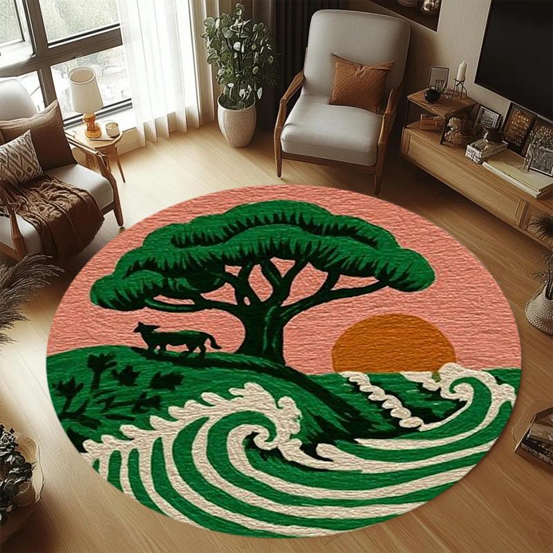Artistic Nature Inspired Round Carpet with Tree Sun and Wave Patterns for Cozy Boho Home Decor Moderne Home Dekoration 80cm x 80cm
Artistic Nature Inspired Round Carpet with Tree Sun and Wave Patterns for Cozy Boho Home Decor Moderne Home Dekoration 80cm x 80cm