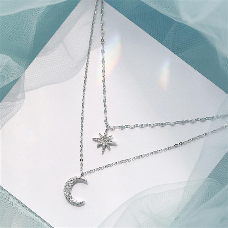 Корейская версия Instagram Серебряное бриллиантовое женское ожерелье с двойной октетной звездой и луной, цепочка для ключиц меньшинства
Корейская версия Instagram Серебряное бриллиантовое женское ожерелье с двойной октетной звездой и луной, цепочка для ключиц меньшинства