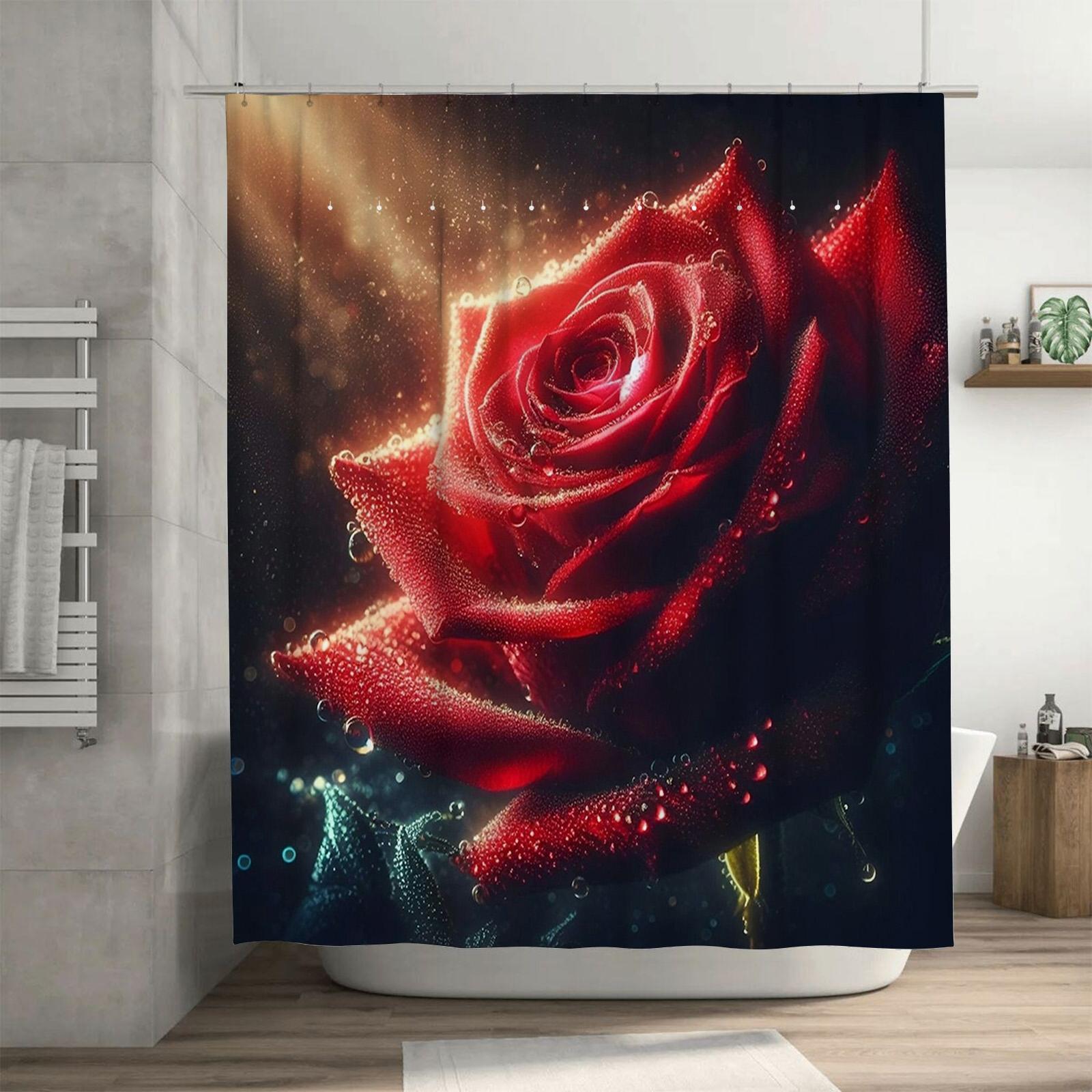 Vibrant Red Rose Shower Curtain - Dew-Drenched Floral Design For A Waterproof And Unique Bathroom Dcor Set W60H190(CM)-1 Pcs
Vibrant Red Rose Shower Curtain - Dew-Drenched Floral Design For A Waterproof And Unique Bathroom Dcor Set W60H190(CM)-1 Pcs