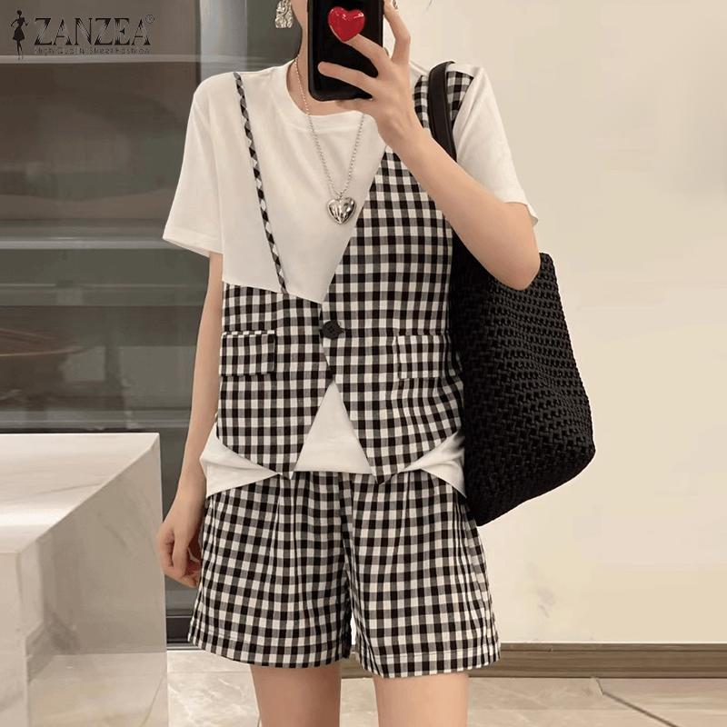 ZANZEA Women Short Sleeve T-shirt and Shorts Casual Plaid Print Two Piece Suit Sets S чорний
ZANZEA Women Short Sleeve T-shirt and Shorts Casual Plaid Print Two Piece Suit Sets S чорний