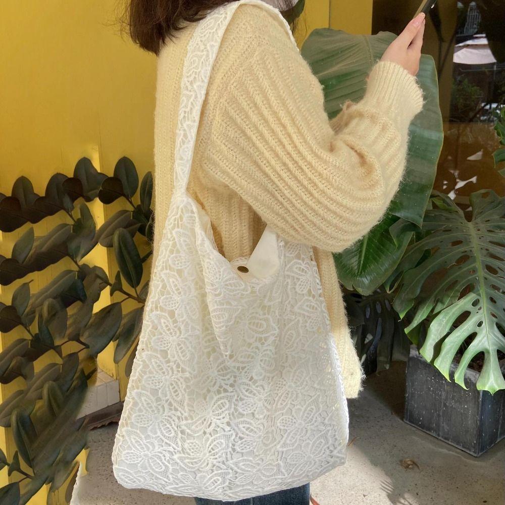 Кружевная женская сумка на плечо, вязаная сумка большой емкости, милая вязаная крючком сумка для девочек 
Кружевная женская сумка на плечо, вязаная сумка большой емкости, милая вязаная крючком сумка для девочек