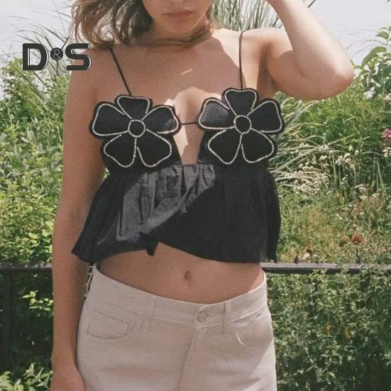 Women Summer Camisole Spagehtti Strap Backless Sleeveless Flower Decor Solid Color Loose Hem Pleated Lace up Lady Short Beach Top Vest M чёрный
Women Summer Camisole Spagehtti Strap Backless Sleeveless Flower Decor Solid Color Loose Hem Pleated Lace up Lady Short Beach Top Vest M чёрный