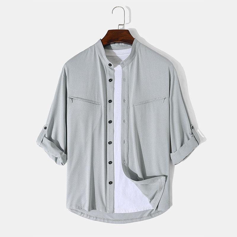 Мужские рубашки с карманами на молнии, сетчатый воротник и пуговицы, повседневные свободные топы
Мужские рубашки с карманами на молнии, сетчатый воротник и пуговицы, повседневные свободные топы