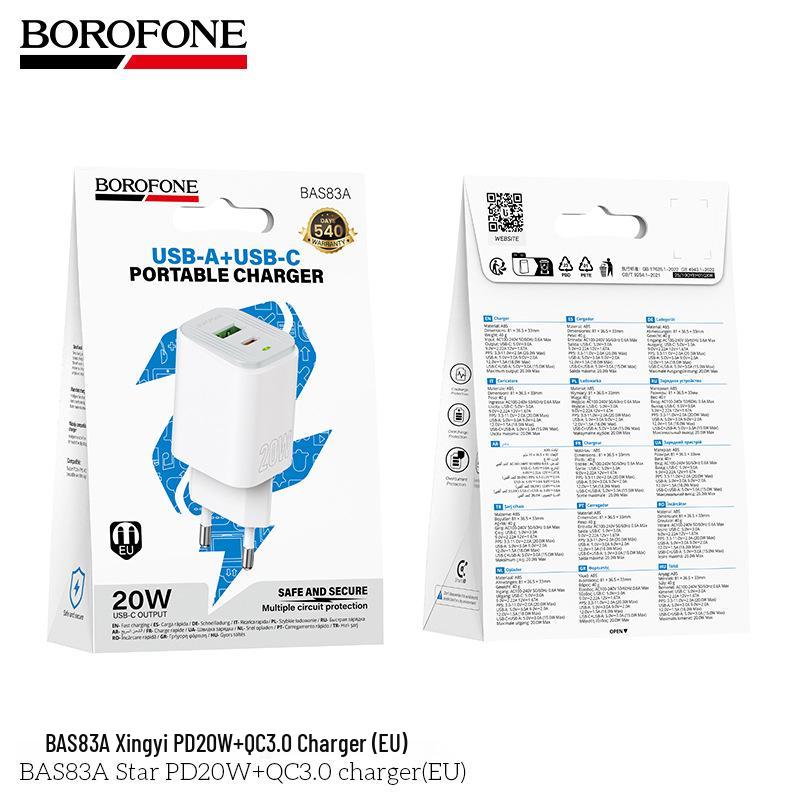 BOROFONE BAS83A Fast Charging 20W EU Plug Charger with PD & QC3.0 Compatibility PD20W + QC3.0 EU Standard
BOROFONE BAS83A Fast Charging 20W EU Plug Charger with PD & QC3.0 Compatibility PD20W + QC3.0 EU Standard