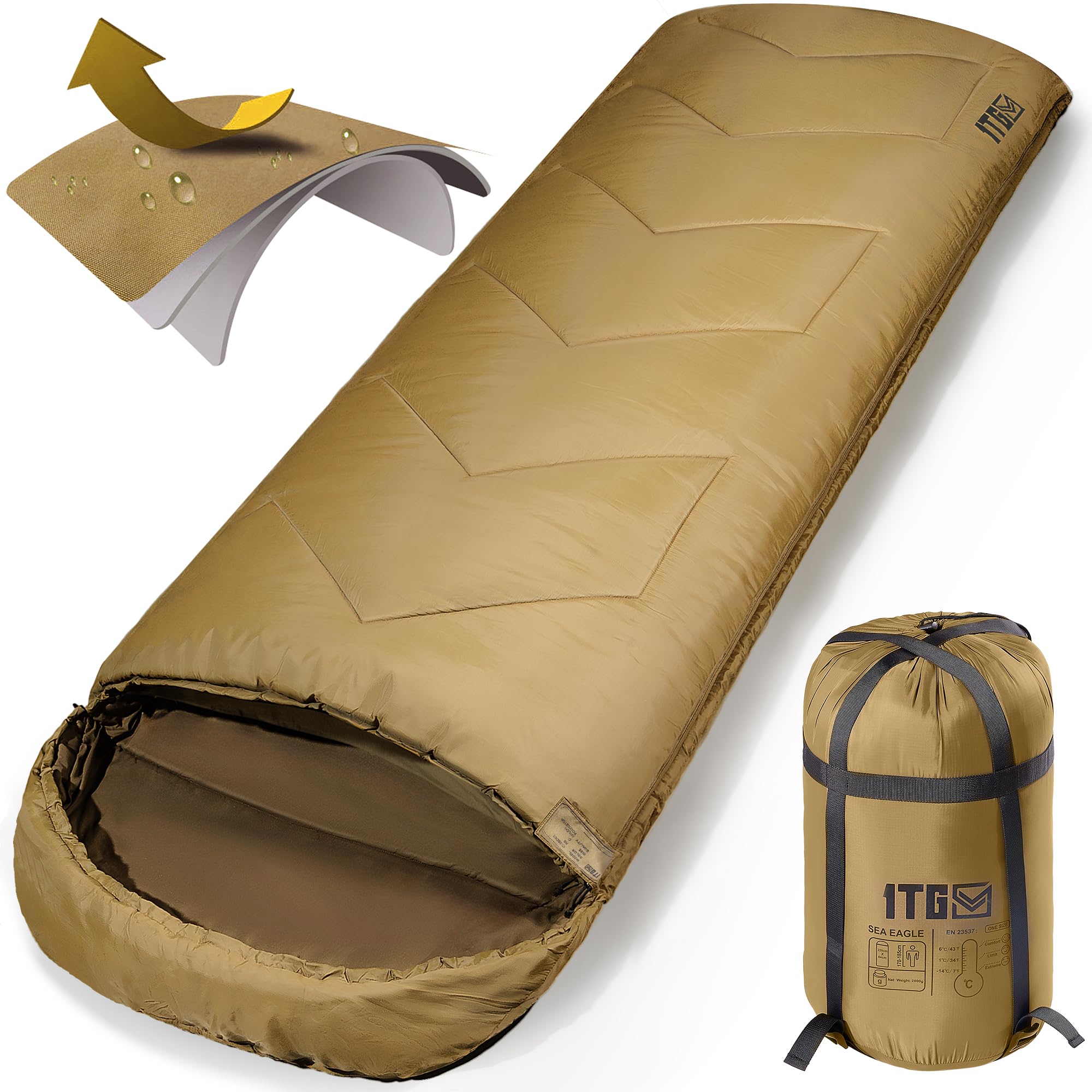 1TG Тактический спальный конверт Cold 40D Comfort Cold Heat Sleeping in the Disaster Полностью хаки мешок, Тип, 230 г/м² Высококачественный наполнитель, Мягкий,
1TG Тактический спальный конверт Cold 40D Comfort Cold Heat Sleeping in the Disaster Полностью хаки мешок, Тип, 230 г/м² Высококачественный наполнитель, Мягкий,