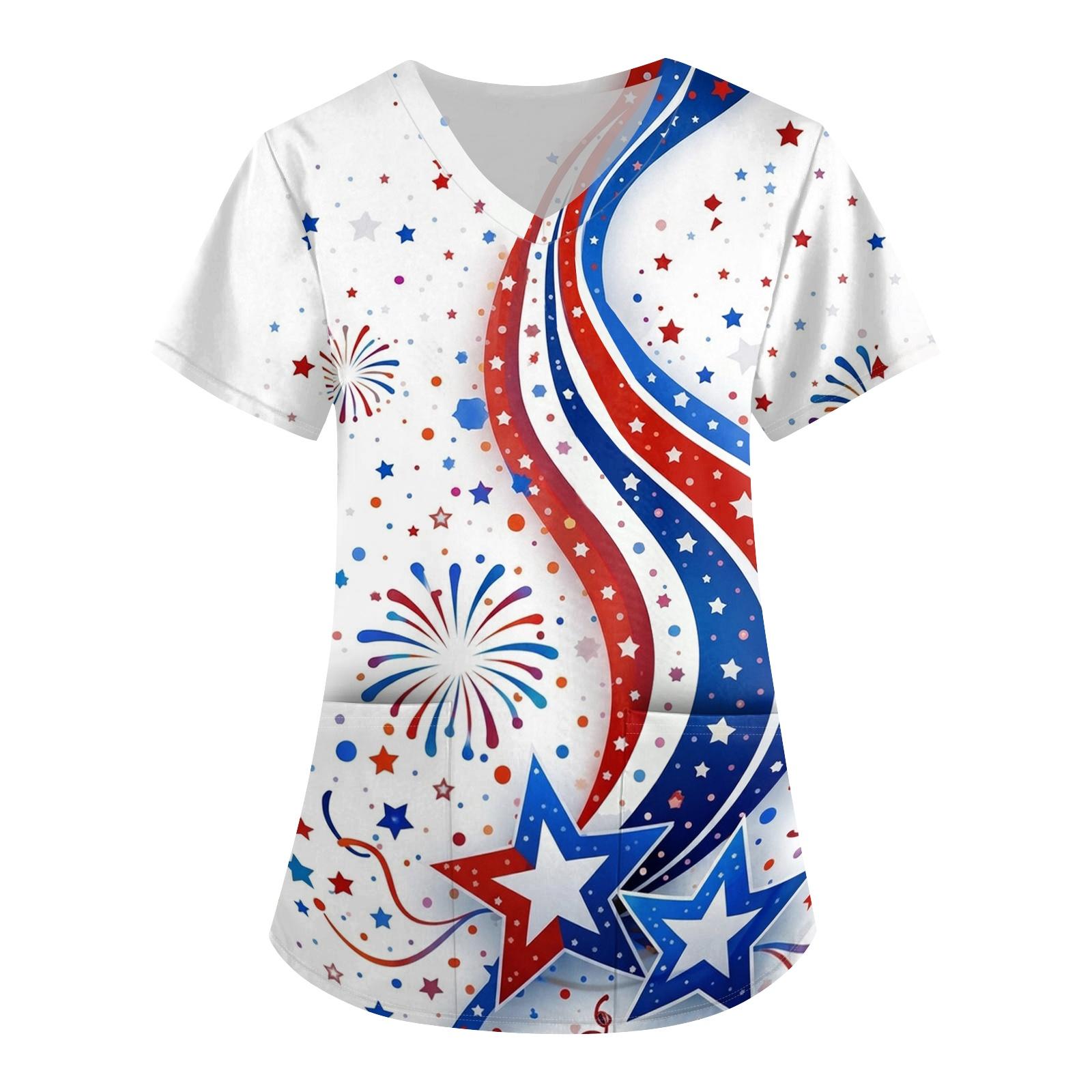 Women V Neck Short Sleeve Top with Independence Day Flag and Floral Print Loose Fit Lightweight Nurse Uniform Shirt S білий
Women V Neck Short Sleeve Top with Independence Day Flag and Floral Print Loose Fit Lightweight Nurse Uniform Shirt S білий