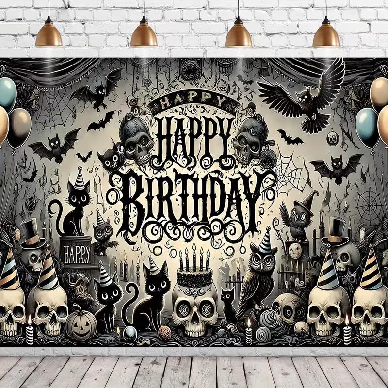 2D Vintage Gothic Birthday Backdrop Skull Black Cat Halloween Themed Party Decor 47.2x31.5inch/120*80cm
2D Vintage Gothic Birthday Backdrop Skull Black Cat Halloween Themed Party Decor 47.2x31.5inch/120*80cm