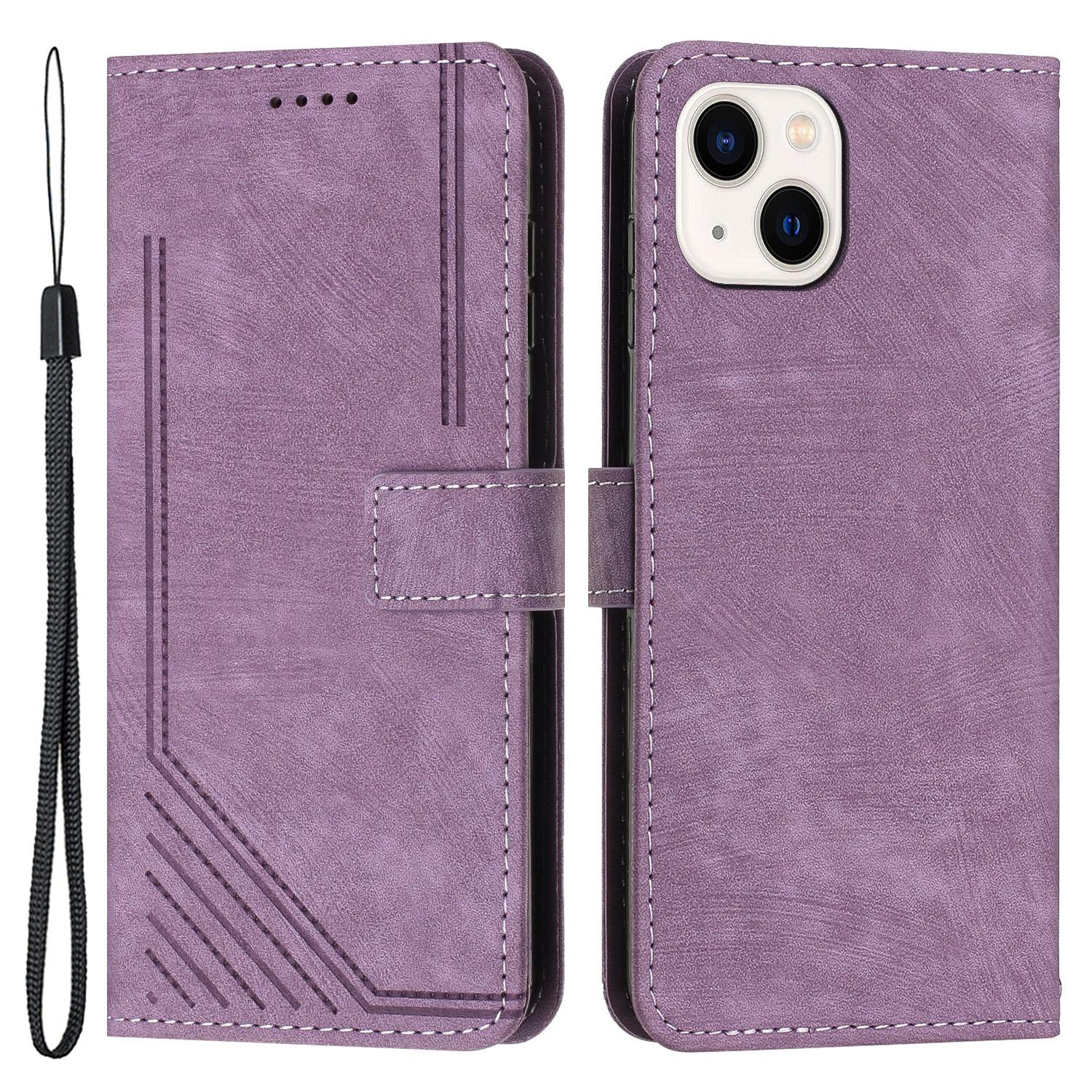 For iPhone 14/13 Stand Leather Phone Case Skin-touch Lines Imprinted Wallet Cover Purple
For iPhone 14/13 Stand Leather Phone Case Skin-touch Lines Imprinted Wallet Cover Purple