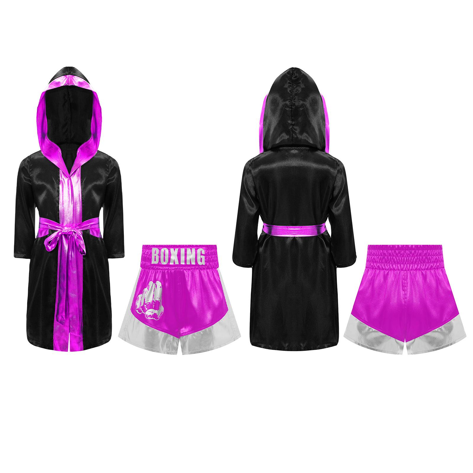 Boys Girls Boxing Training Robe Costume: Metallic Trim Hooded Cloak with Matching Color Block Shorts for Competition Halloween 7-8 Years гарячі рожевого кольору/чорний
Boys Girls Boxing Training Robe Costume: Metallic Trim Hooded Cloak with Matching Color Block Shorts for Competition Halloween 7-8 Years гарячі рожевого кольору/чорний