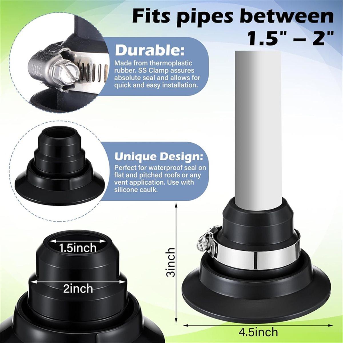 2 Pcs 1.5 -2 Rubber Roof Collar Repair Boot Vent Flashing Kit Roof Vent Pipe Flashing with Stainless Steel Clamp Fits China Mainland
2 Pcs 1.5 -2 Rubber Roof Collar Repair Boot Vent Flashing Kit Roof Vent Pipe Flashing with Stainless Steel Clamp Fits China Mainland