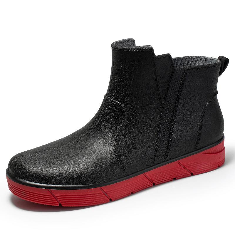 Новые модные резиновые сапоги для дождя, мужские резиновые сапоги без застежек, осенние, водонепроницаемые, рабочие, короткие, мужские, галоши, ботильоны 44 красный