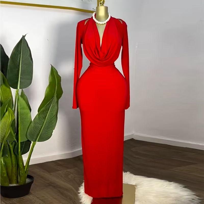 European and American New Sexy Pile Collar High Waist Sheath Dress High Waisted Slim Fit Dress Red L
European and American New Sexy Pile Collar High Waist Sheath Dress High Waisted Slim Fit Dress Red L