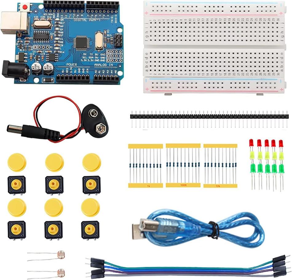DIY Electronic Starter Kit для UNO R3 Arduino Circuit Board Electronics 12-in-1 Programmable Engineering Coding Education Education
DIY Electronic Starter Kit для UNO R3 Arduino Circuit Board Electronics 12-in-1 Programmable Engineering Coding Education Education