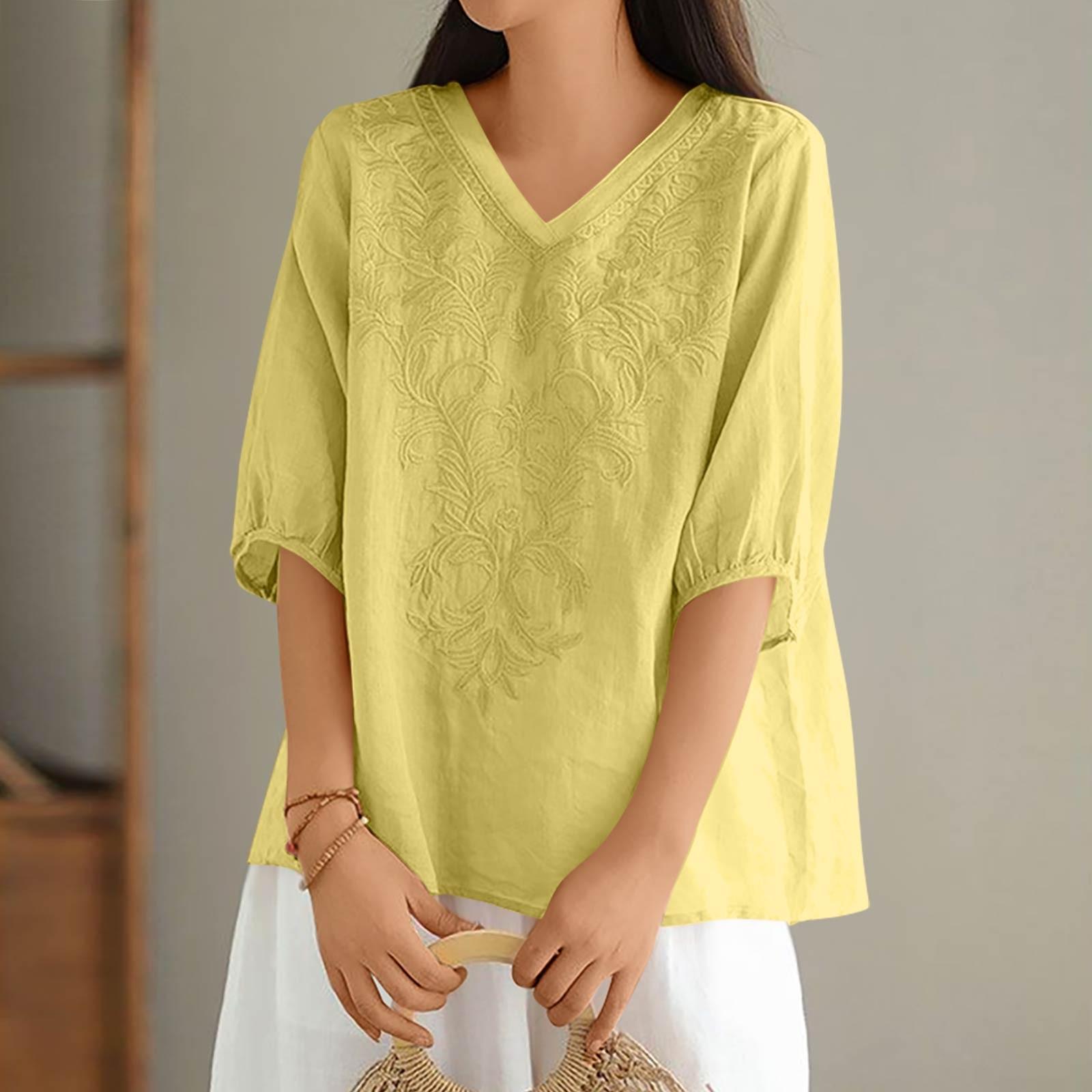 Женские однотонные винтажные свободные топы из тонкого хлопкового льна с V-образным вырезом, пуловеры XL жёлтый
Женские однотонные винтажные свободные топы из тонкого хлопкового льна с V-образным вырезом, пуловеры XL жёлтый