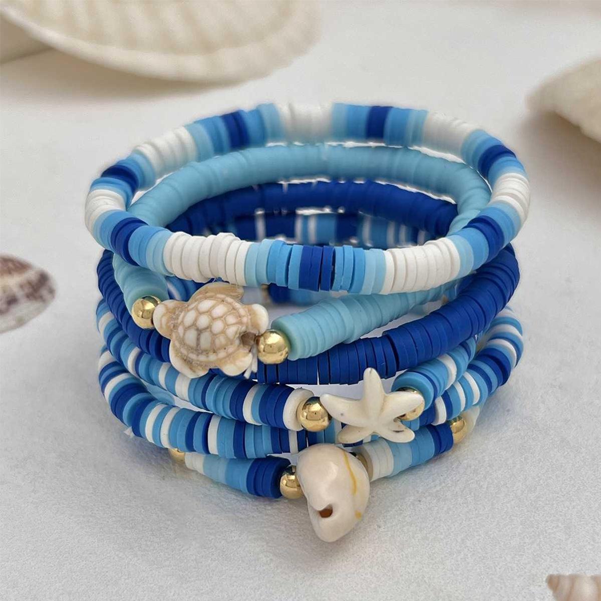 Blue soft pottery bracelet, European and American bohemian handmade shell accessories, ocean wind starfish sea turtle bracelet.
Blue soft pottery bracelet, European and American bohemian handmade shell accessories, ocean wind starfish sea turtle bracelet.