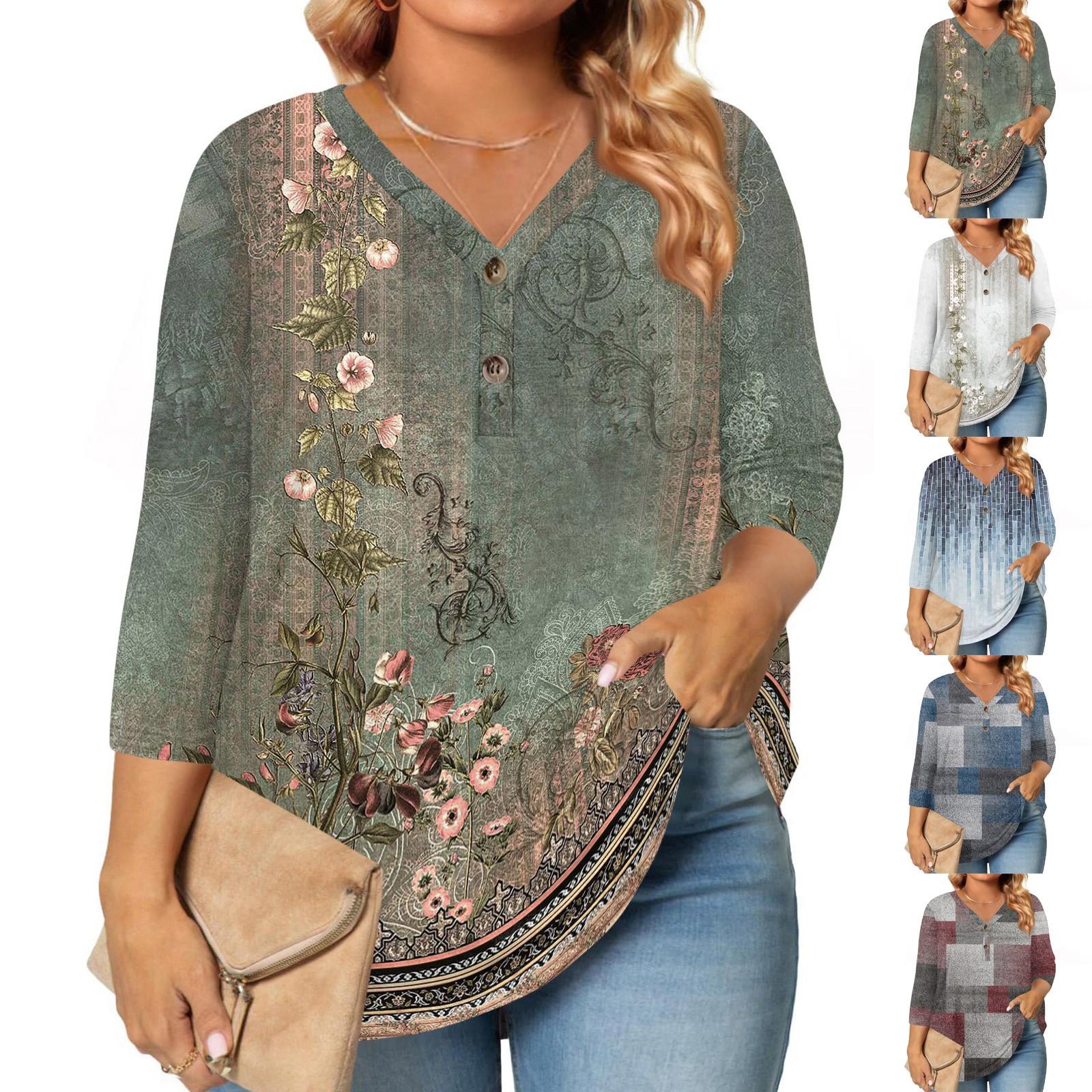 Womens 3/4 Length Sleeve Tops Plus Size Button Down V Neck Shirts Blouses Casual Printing Loose L
Womens 3/4 Length Sleeve Tops Plus Size Button Down V Neck Shirts Blouses Casual Printing Loose L