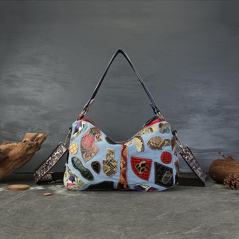 Retro and Unique Color-blocking Cowhide Pillow Bag, Irregularly Pieced Genuine Leather Bag, Fashionable Single-shoulder Denim Bag
Retro and Unique Color-blocking Cowhide Pillow Bag, Irregularly Pieced Genuine Leather Bag, Fashionable Single-shoulder Denim Bag
