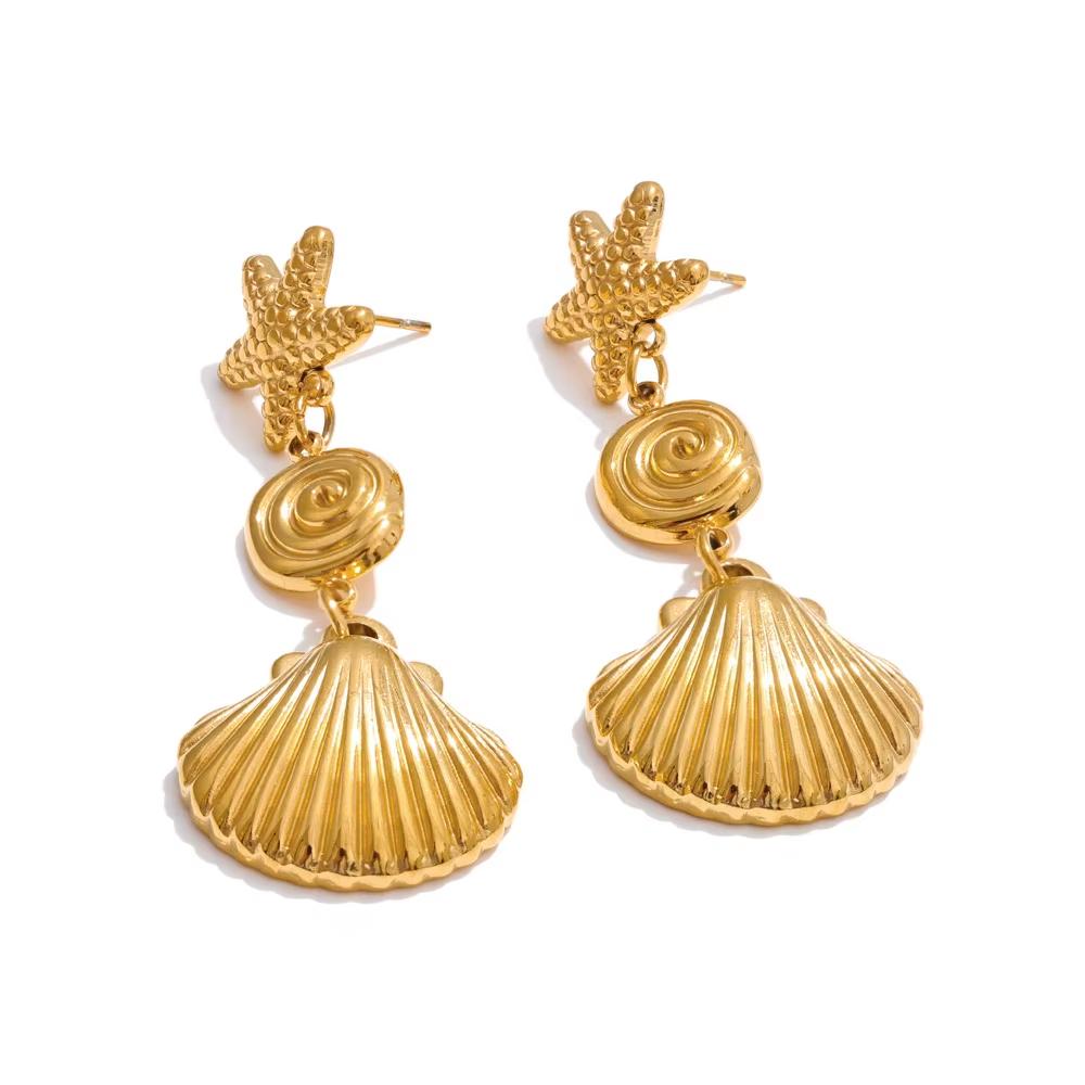 Yhpup Ocean Style Stainless Steel Starfish Shell Drop Dangle Earrings Summer Trendy Holiday Fashion Charm 18K Golden PVD Jewelry
Yhpup Ocean Style Stainless Steel Starfish Shell Drop Dangle Earrings Summer Trendy Holiday Fashion Charm 18K Golden PVD Jewelry
