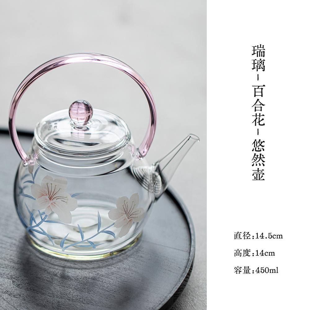 450ml Glass Greenish Lily Flower Hoop Handle Teapot Traditional Tea Infuser Pot Tea Maker Kettle With Strainer Tableware Craft
450ml Glass Greenish Lily Flower Hoop Handle Teapot Traditional Tea Infuser Pot Tea Maker Kettle With Strainer Tableware Craft