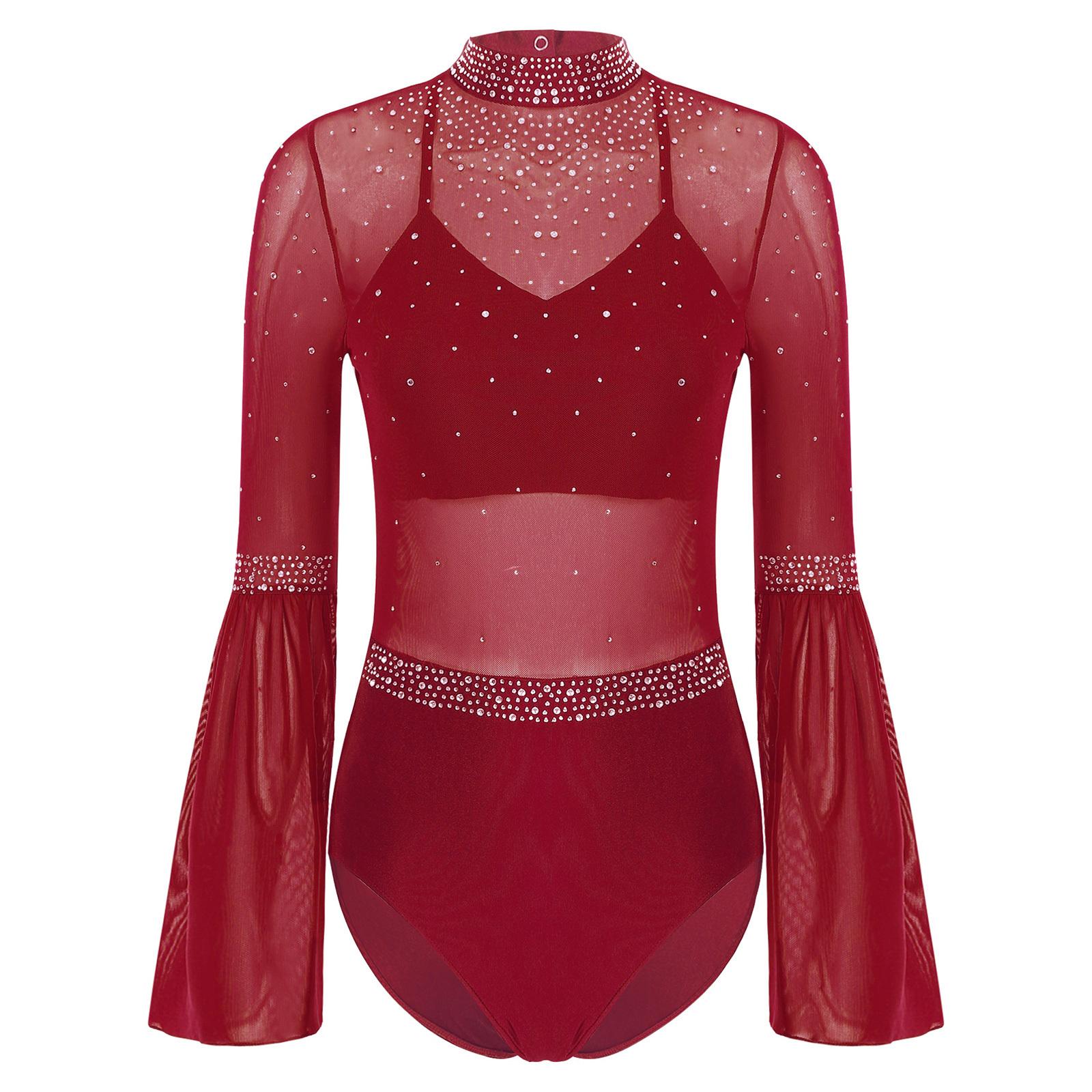 Жіночий гімнастичний купальник з прозорої сітки, печворк-дизайн, комір-стійка, рукав-кльош, відкрита спина, блискучий купальник з райським камінням M бордовий
Жіночий гімнастичний купальник з прозорої сітки, печворк-дизайн, комір-стійка, рукав-кльош, відкрита спина, блискучий купальник з райським камінням M бордовий