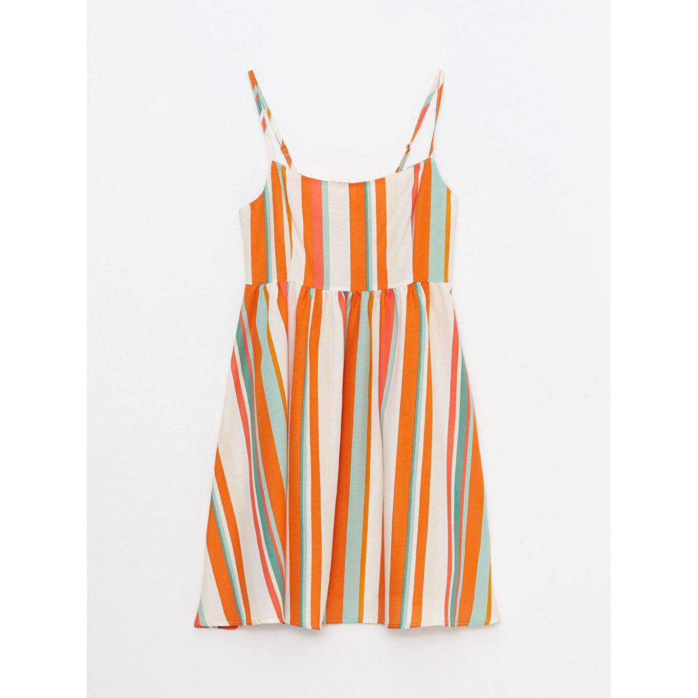 LCW CASUAL Бежевое женское платье из поплина с U-образным вырезом и полосками на бретелях