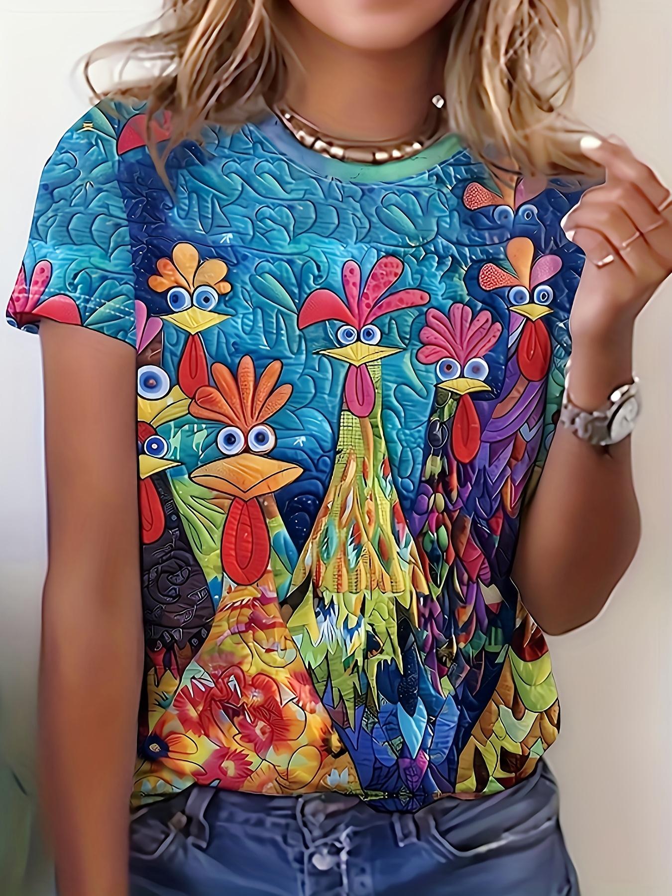 Vibrant Blue Women s Tee - Colorful Cartoon Rooster Pattern Graphic, Playful Folk Art Bird Design for Casual Daily Wear 4XL
Vibrant Blue Women s Tee - Colorful Cartoon Rooster Pattern Graphic, Playful Folk Art Bird Design for Casual Daily Wear 4XL