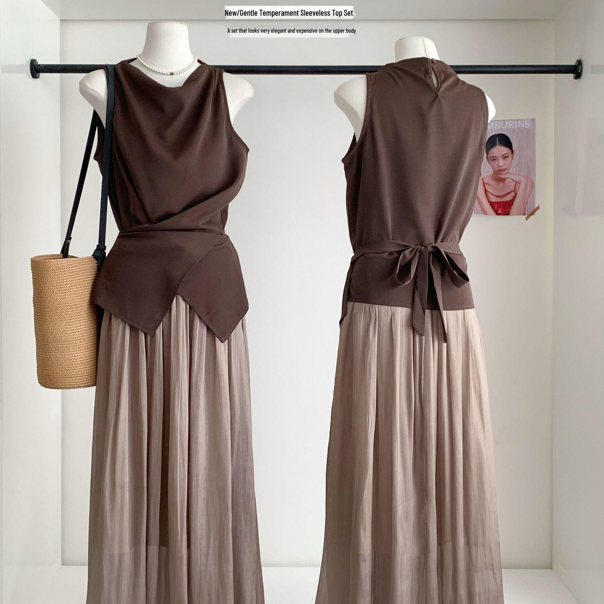 Summer Slimming Set: Tie-Up Vest Top & High-Waisted Pearlescent Chiffon Skirt M for 100-105 jin
Summer Slimming Set: Tie-Up Vest Top & High-Waisted Pearlescent Chiffon Skirt M for 100-105 jin