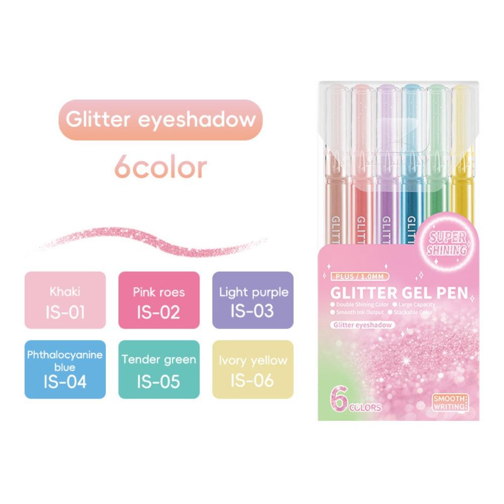 6Color Glitter Effects Gel Pens 1.0mm Writing Pens Set Colorful Art Markers DIY Journaling Pen Painting Graffiti Highlighter Pen
6Color Glitter Effects Gel Pens 1.0mm Writing Pens Set Colorful Art Markers DIY Journaling Pen Painting Graffiti Highlighter Pen