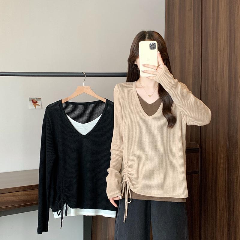 Spring Plus Size Color Block Knit Top with Drawstring - Fake Two-Piece Design 4XL хаки
Spring Plus Size Color Block Knit Top with Drawstring - Fake Two-Piece Design 4XL хаки