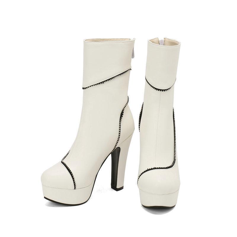 Women s Short Boots Thick Soles High Heel Zipper Decorative Mid-calf Boots Back Zipper Single Shoes 34
Women s Short Boots Thick Soles High Heel Zipper Decorative Mid-calf Boots Back Zipper Single Shoes 34