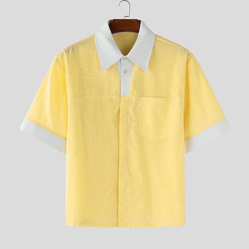 INCERUN Oversized Men Lapel Neck Short Sleeve Striped Stitching Casual Shirts 5XL жовтий
INCERUN Oversized Men Lapel Neck Short Sleeve Striped Stitching Casual Shirts 5XL жовтий