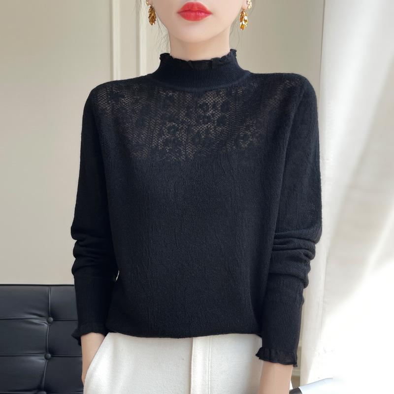 Женский кружевной трикотажный топ 2024 года: Стильный свитер больших размеров с полувысоким воротником на весну и осень 2XL (135-150 jin) чёрный
Женский кружевной трикотажный топ 2024 года: Стильный свитер больших размеров с полувысоким воротником на весну и осень 2XL (135-150 jin) чёрный