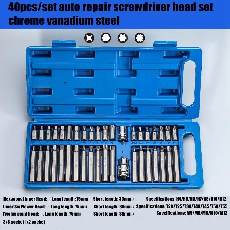 40pcs Torx Star Spline Hex Socket Bit Set Tool Kit Precision Screwdriver Bit Garage Equipment Professional Motor Repair Tools
40pcs Torx Star Spline Hex Socket Bit Set Tool Kit Precision Screwdriver Bit Garage Equipment Professional Motor Repair Tools