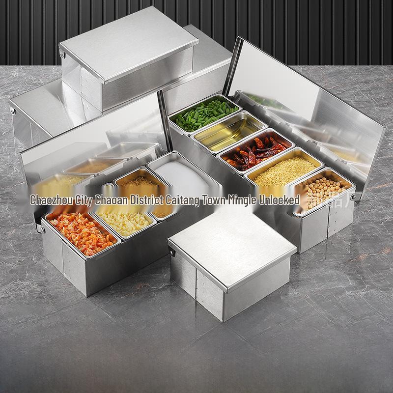 Stainless Steel Flip-Top Spice and Seasoning Storage Box for Kitchen or Restaurant Use Small 2 Compartments
Stainless Steel Flip-Top Spice and Seasoning Storage Box for Kitchen or Restaurant Use Small 2 Compartments