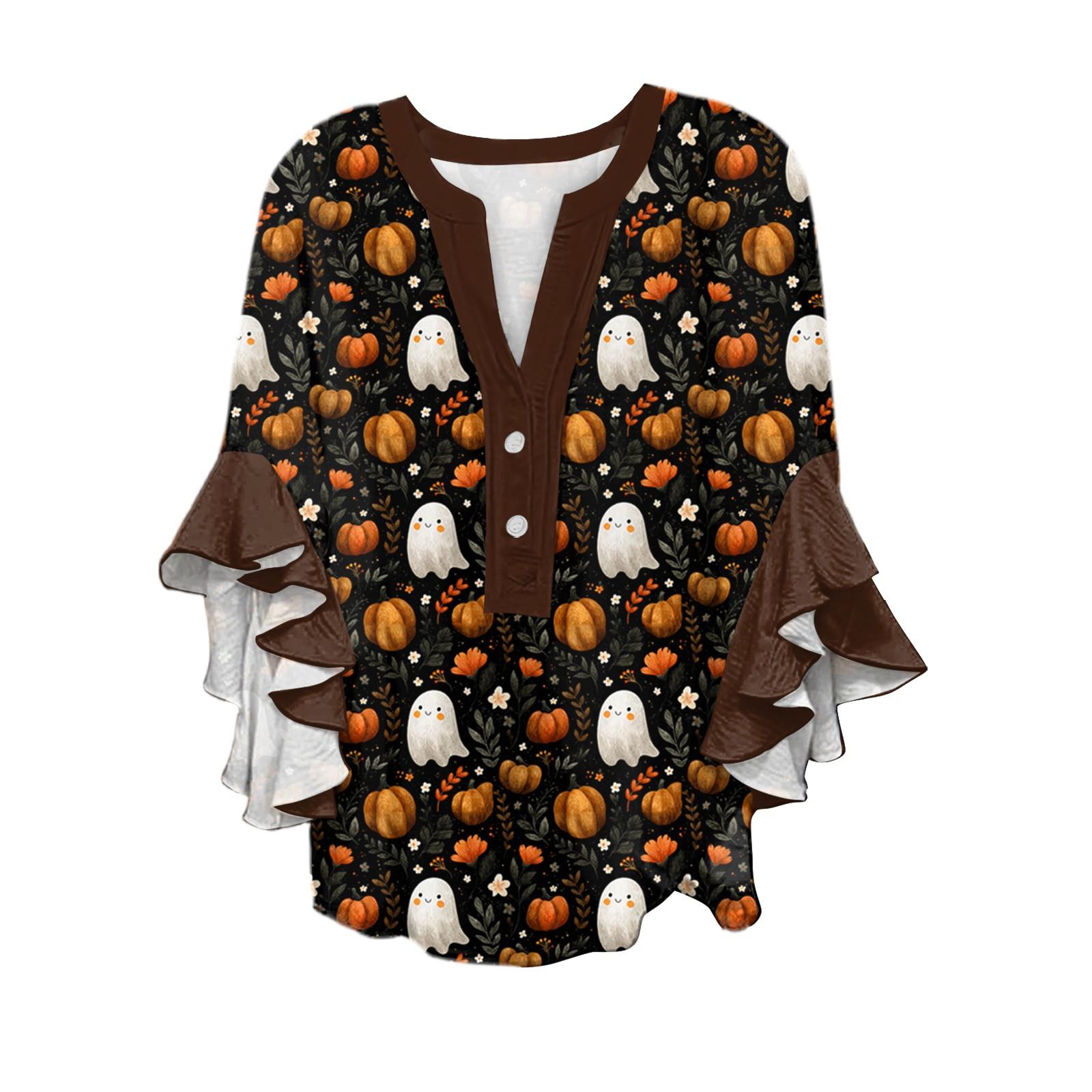 Women s V-neck Seven Quarter Sleeved Shirt Halloween Printed Top Casual Shirt L чорний
Women s V-neck Seven Quarter Sleeved Shirt Halloween Printed Top Casual Shirt L чорний