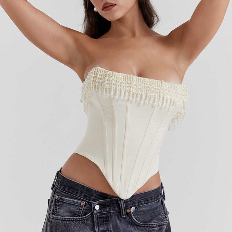 Sleeveless Fishbone Vest Pure Color Sexy Pearl Tube Top Tops Fishbone Stylish Vest Summer White XS
Sleeveless Fishbone Vest Pure Color Sexy Pearl Tube Top Tops Fishbone Stylish Vest Summer White XS