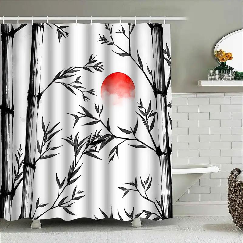 Elegant Bamboo Red Sun Print Waterproof Shower Curtain For Bathroom Decor In Black And White Nature Design With Hooks Easy-Clean W60H190(CM)-1 Pcs
Elegant Bamboo Red Sun Print Waterproof Shower Curtain For Bathroom Decor In Black And White Nature Design With Hooks Easy-Clean W60H190(CM)-1 Pcs