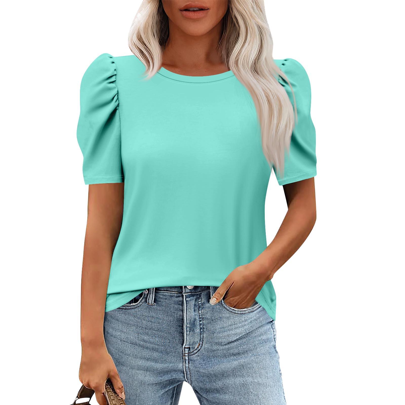 Women Casual Puff Short Sleeve Tops Fashion Round Neck Tunic Shirts Summer Clothes XXXL циан
Women Casual Puff Short Sleeve Tops Fashion Round Neck Tunic Shirts Summer Clothes XXXL циан