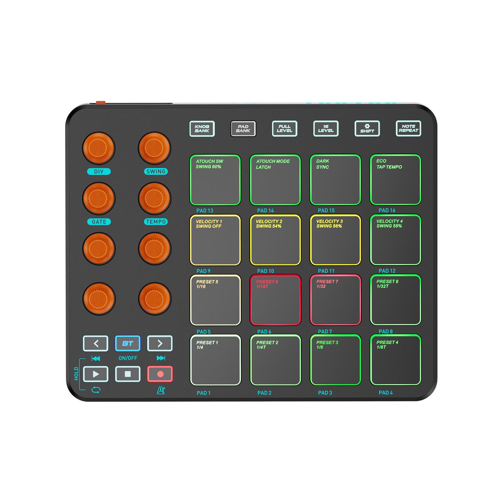 MIDI Controller Wireless MIDI Keyboard Pad 16 RGB Pads 6 Customizable Buttons 8 Knobs Rechargeable PC Mobile App Support for Beginners
MIDI Controller Wireless MIDI Keyboard Pad 16 RGB Pads 6 Customizable Buttons 8 Knobs Rechargeable PC Mobile App Support for Beginners