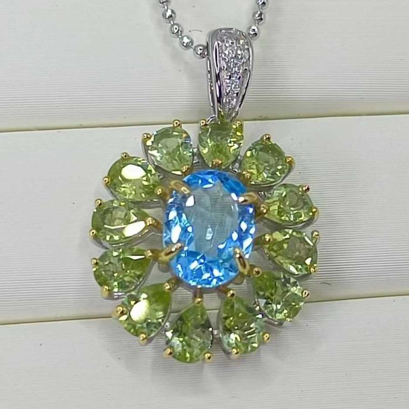 Жіночий кулон SACE GEMS 925 проби Натуральний швейцарський блакитний топаз Перидот Намисто Вишукані ювелірні подарунки синій
Жіночий кулон SACE GEMS 925 проби Натуральний швейцарський блакитний топаз Перидот Намисто Вишукані ювелірні подарунки синій