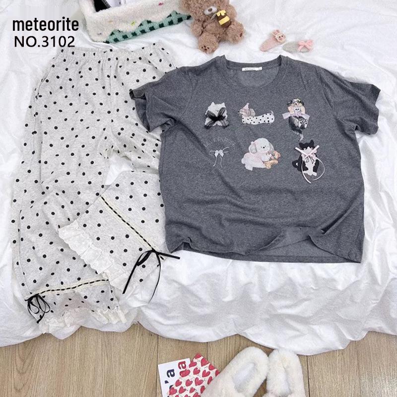 Discontinued Women s Summer Short Sleeve Lace Polka Dot Pajama Set - Cute Korean Style Homewear Extra Large
Discontinued Women s Summer Short Sleeve Lace Polka Dot Pajama Set - Cute Korean Style Homewear Extra Large