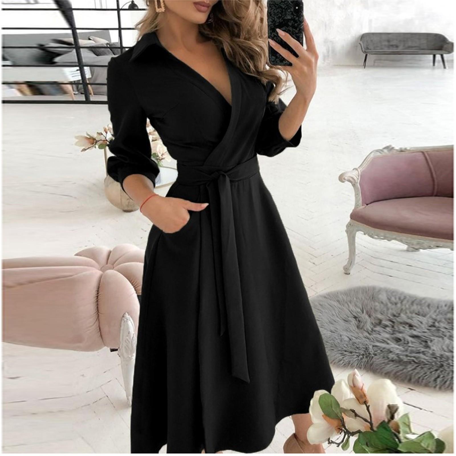 Fashion Women s Casual Lapel Color Seven-Part Sleeve Long Dresses XL чёрный
Fashion Women s Casual Lapel Color Seven-Part Sleeve Long Dresses XL чёрный