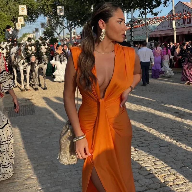 Сексуальное плиссированное платье со шнуровкой и глубоким V-образным вырезом, женское шикарное однотонное платье без рукавов с высокой талией, летнее женское вечернее банкетное платье S оранжевый
Сексуальное плиссированное платье со шнуровкой и глубоким V-образным вырезом, женское шикарное однотонное платье без рукавов с высокой талией, летнее женское вечернее банкетное платье S оранжевый