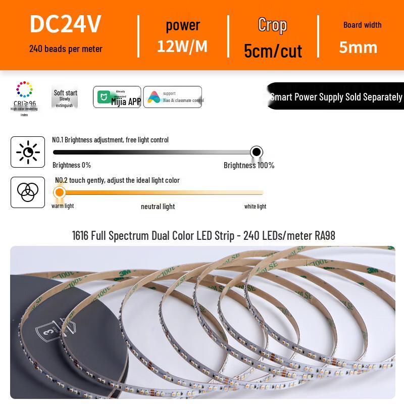 Smart Dimmable Dual Color LED Ceiling Light Strip
Smart Dimmable Dual Color LED Ceiling Light Strip