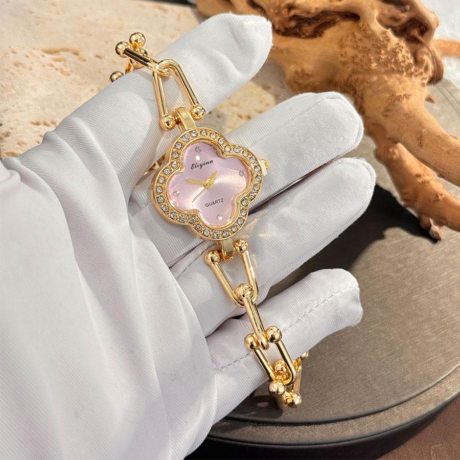 Lucky Four-Leaf Clover Design Watches for Women, Featuring Gold Chains and Gem - Studded Bezels
Lucky Four-Leaf Clover Design Watches for Women, Featuring Gold Chains and Gem - Studded Bezels
